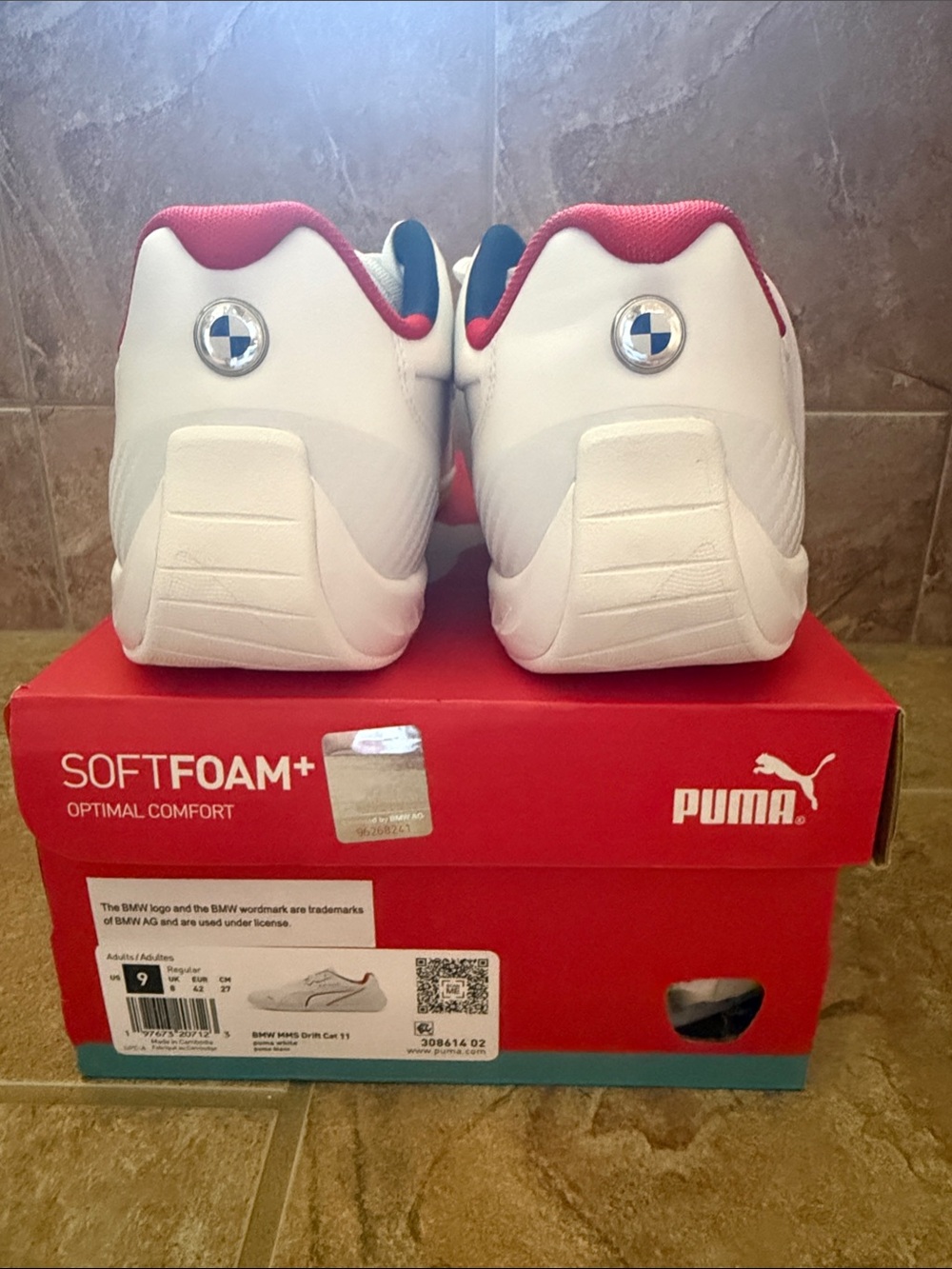 Puma White and Red Low-Top Sneakers with BMW Heel Badge